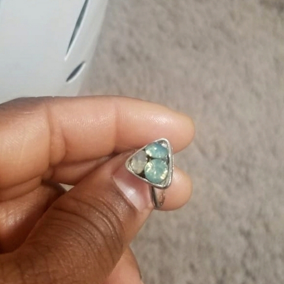 Silver Blue Green Moonstone Ring 🌴 - Picture 2 of 6